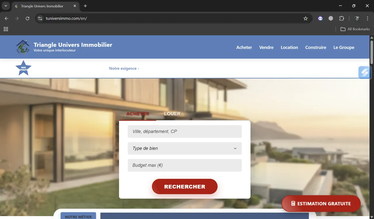 Aperçu d'un site immobilier réalisé par Jack Brayan
